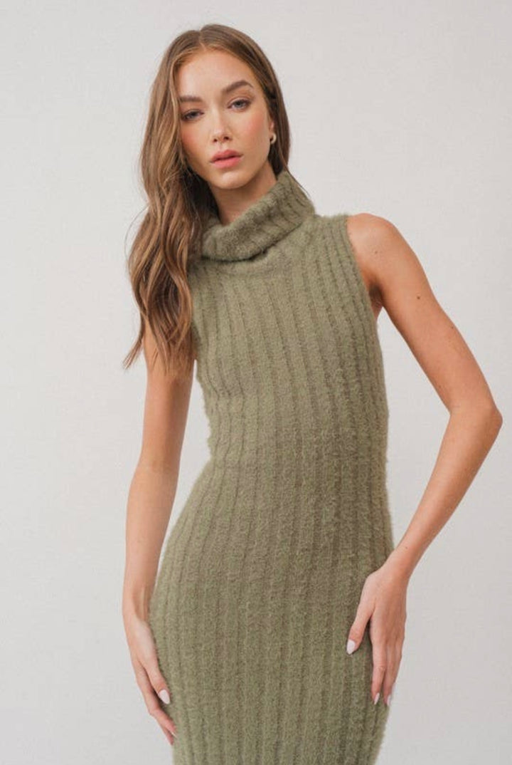 Moss Ribbed Sweater Dress