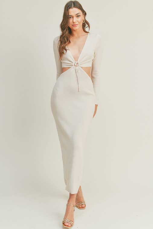 Sexy Cutout Knit Dress in Ivory